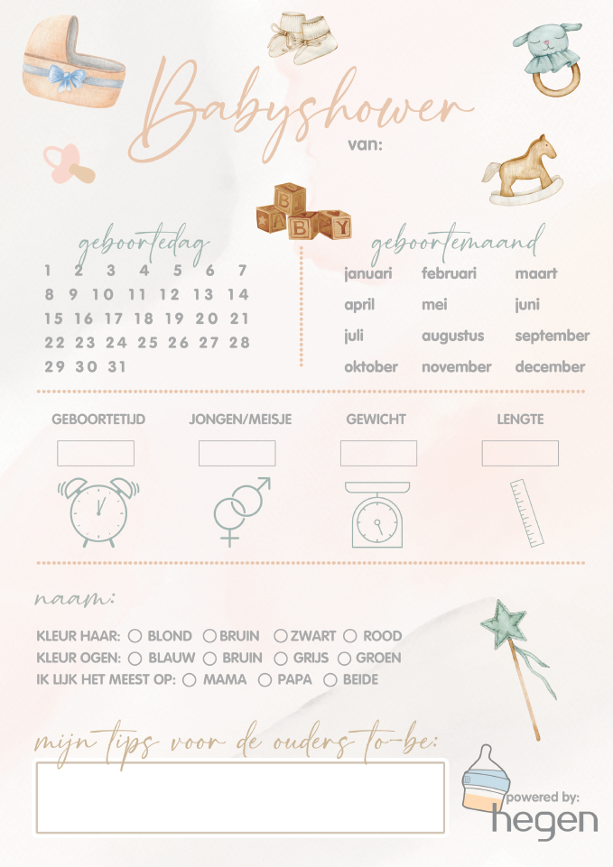Babyshower invulkaarten download gratis! | Hegen